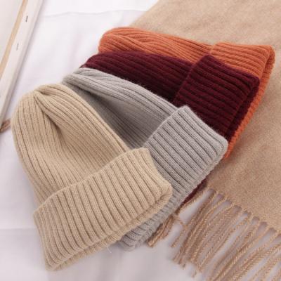 China New JOINT Candy Colors Women Knitted Warm Soft Fashionable Wool Beanie Elegant Hat Kpop Style Winter Hat Cap for sale