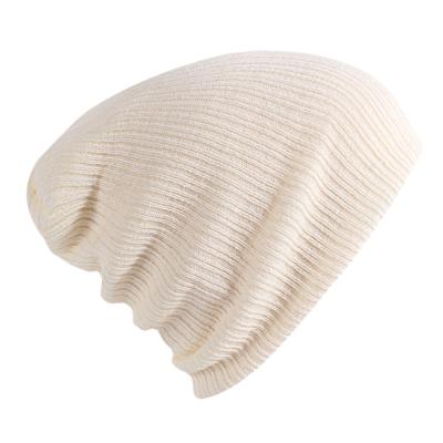 China COMMON Winter Cold Weather Outdoor Ear Cover Windproof Acrylic Knit Plain Solid Color Ribbed Long Stripe White Beanie Men Women Slouchy for sale