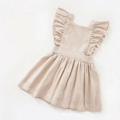 China 2021 Viable Wholesale Baby Kids Toddler Cotton&Linen Solid Color Dress Sleeveless Sundress for sale