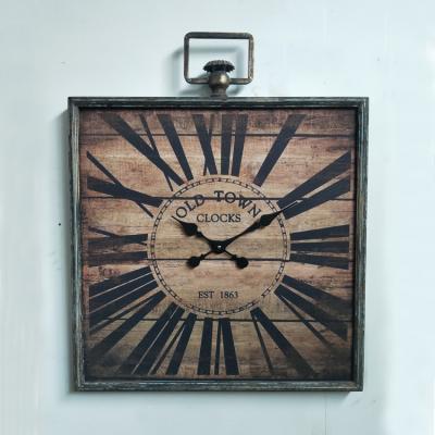 China Large antique style square metal wood antique wall clock for sale