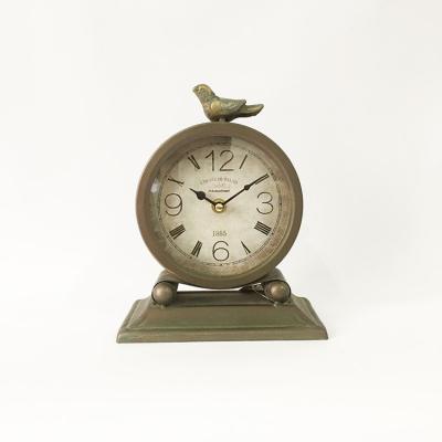 China Popular Antique Style Bird Metal Iron Table Clock For Promotion Gift for sale