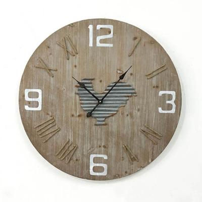 China Large Antique Farmhouse Bedroom Decorative Rooster Home Style Wooden Wall Clock for sale