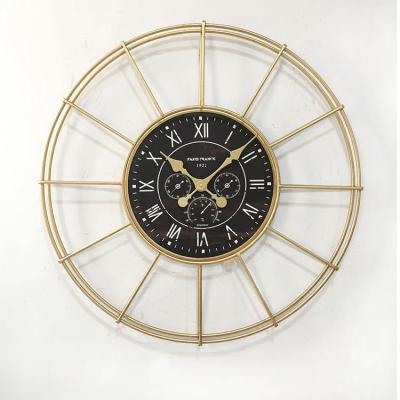 China Large elegant antique style metal gold round wall clock for living room for sale