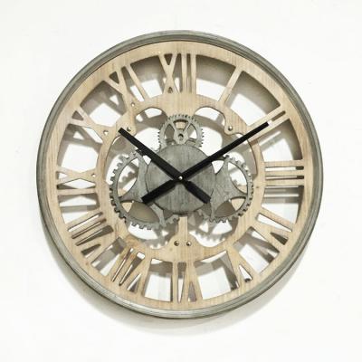 China Cheap Antique Style 24inch Wooden Iron Wall Mount Industrial Clock for sale