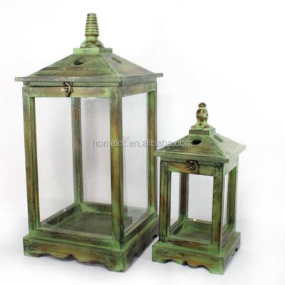 China Classic Decorative Hanging Ceramic Glass And Wood Antique Lantern Candle Cheap Lanterns for sale