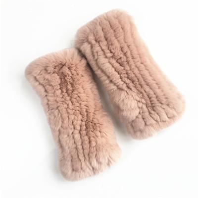 China Real Rex Rabbit Fur 2022 Handmade Knitted Mittens Real Rex Rabbit Finger Women Half Less Fur Glove For Writing for sale