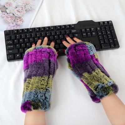 China 100% Real Factory Wholesale Fingerless Knitted Rex Rabbit Fur Fingerless Gloves Fashion Warm Fur Mittens for sale