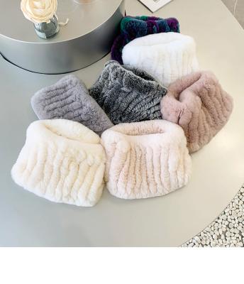 China Wholesale Customized Luxury Winter Rex Rabbit Fur Scarf Neck Warm Knitted Warmer Short True For Lady Girl for sale