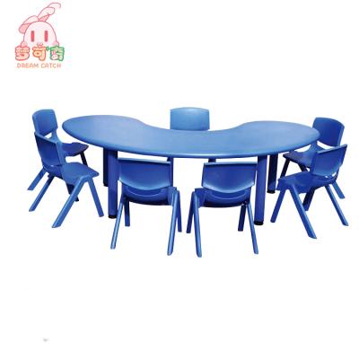 China Customerized Hot Selling Kindergarten Kids Furniture Plastic Tables And Chairs With 165*60*56cm Size for sale