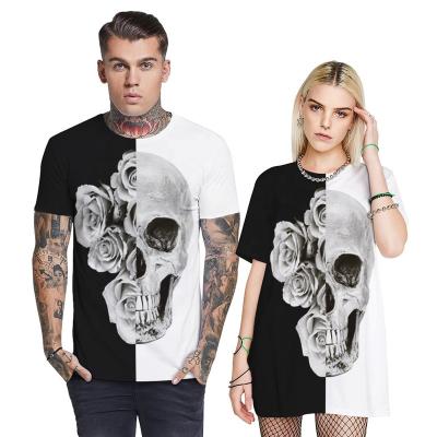 China Anti-Wrinkle Whosale Fashion Unisex Black White Short Sleeve Crewneck Couples T-shirts Fashion Harajuku Tops for sale