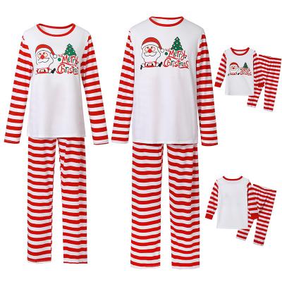 China Mommy and Me QUICK DRY Christmas Santa Print 2021 New Design Pajamas Stripe Family Christmas Matching Pajamas 2 Piece Sets for sale