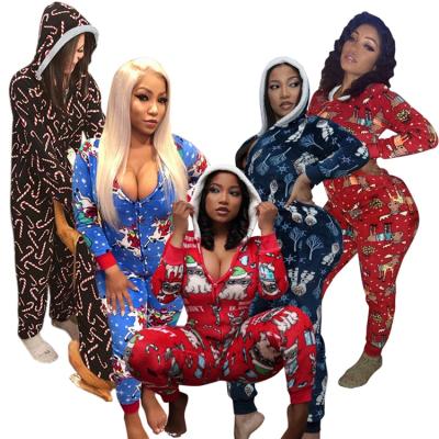 China QUICK DRY Fashionable Christmas Zipper Women Microfleece Christmas Onesie Cartoon Onesie Pajamas Long Flap Onesie for sale