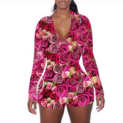 China Rose Printed Onesie Pajamas New Year Women Valentines Onesie Short Onesie Long Sleeve Happy DRY Pajamas for sale