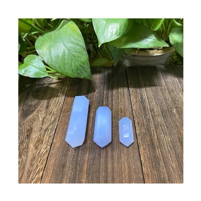 China Wholesale High Quality Natural Blue Towers Gemstone Double Points Europe Crystal Chalcedony Points Wand Clear For Healing for sale