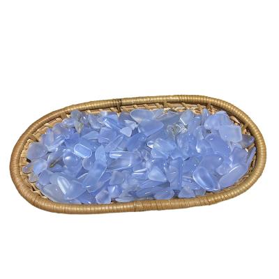 China DIY Shapes Chalcedony Free Energy Gravel Strips Blue Agate Gemstone Cheap Price For DIY Loose Chips Making for sale