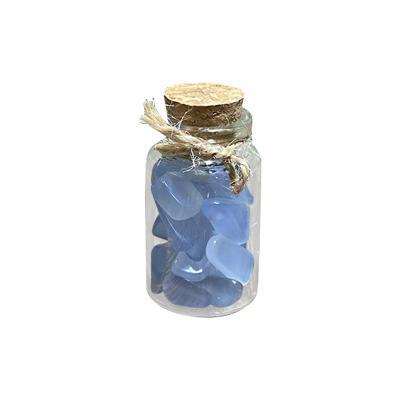 China Meditation Wishing Bottle Natural Crystal Gemstone Agate Blue Chalcedony Chips Healing Energy Bottle For People Art Gifts for sale