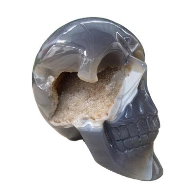 China Europe Energy Healing Agate Skull Geode Gemstone Geode Human Handwork For Home Decorative for sale