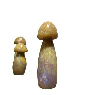 China Popular Products Crystal Yellow Agate Jasper Stone from Europe Carving Mushroom for DIY for Decor for sale