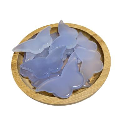 China Wholesale Europe Natural Blue Chalcedony Butterflies Crystal Gemstone Carving For Home Decoration for sale