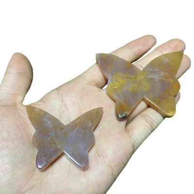 China Wholesale Natural Europe Real Chalcedony Agate Slice Butterfly Stone Crafts For Gifts Decoration for sale