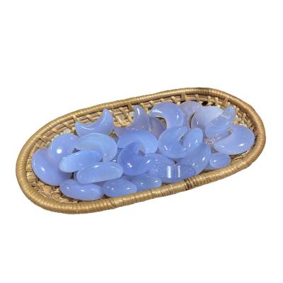 China Europe Factory Direct Sale Natural Crystal Hand Carved Dream Blue Chalcedony Moon Healing Stone For Decorative Room for sale