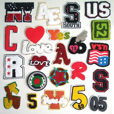 China custom 3D Logo Colorful Towel Chenille Letters patches wholesale sew on high quality Chenille patches for sale