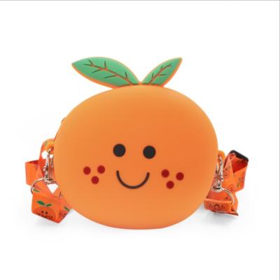 China Factory direct fashion small cartoon silicon cute coin purse kids girl fruit messenger bag for sale