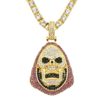 China Chain Cuba Europe and the United States hip-hop full of diamonds skull three-dimensional pendant necklace single row of diamonds with chain for sale