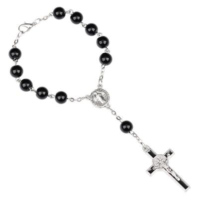 China Religious Catholic Rosary Bracelet Oil Drip Cross Connectors St Benedict Connectors Sublimation Rosary Bracelets Jewelry for sale