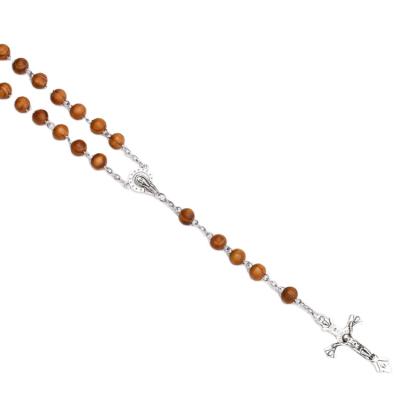 China Saint Benedict Religious Rosary 7x8mm Wood Bead Catholic Cross Necklace Rosaries Sublimation Rosary Necklace for sale