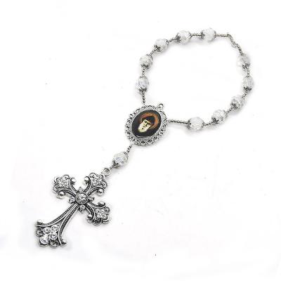 China 2021 New Catholic Cross Jewelry Religious Crystal Rosary Beads Charm Bracelet Sublimation Rosary Bracelets for sale