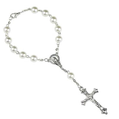 China White Bead Christ of Rosary Religious Catholic Bracelet Cross Jesus Bracelet Sublimation Rosary Bracelets Jewelry for sale