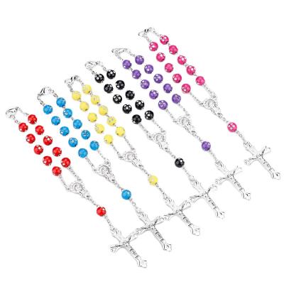 China Religious Multicolor Acrylic Beads Catholic Christian Cross Sublimation Rosary Bracelets Rosary Bangle Bracelets for sale