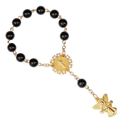 China Catholic Wedding Communion Bracelet 8mm Religious Gold Cup Charm Angel Rosary Sublimation Rosary Baptismal Return Bracelets for sale