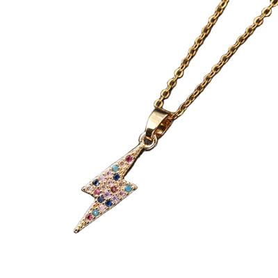 China Fashion Europe and the United States New Fashion Accessories Color Zirconia Stainless Steel Lightning Necklace Pendant Necklace for sale