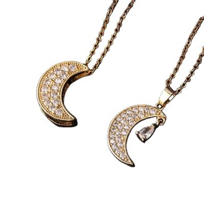 China Vintage Europe And USA Fashion Explosion Jewelry Teardrop Chain Real Gold Plated Color-protected Moon Pendant Necklace for sale