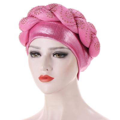 China Latest African Headwrap Fashion Multifunctional Nigerian Aso Oke Twisty Headtie Rhinestone Turban Muslim Women for sale