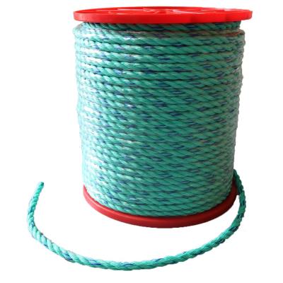 China 12 mm High Tensile Green Blue 3 Strands Twisted Polysteel Rope PP Danline Rope With Buckle Marine Rope for sale