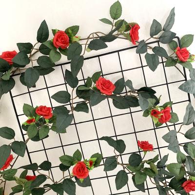 China 1.8m touch natural roses silk flower garland hanging artificial rose leaves vine for ceiling wall decoration for sale