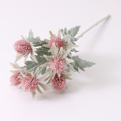 China New Touch Natural Trendy Bouquet Artificial Flowers Flocking Artificial Flower Thistle for sale