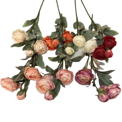 China Eco-friendly Home Decorative 3 Heads Artificial Flowers Silk Bouquet Peonies Peony Bushes for sale