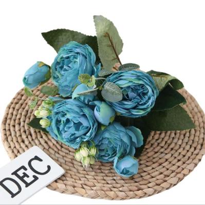 China Wholesale 5 Heads Silk Eco-friendly Artificial Flower Rose Bouquets For Wedding Decoration for sale