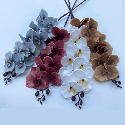 China 2022 New Eco-friendly 9 Heads Autumn Simulation Orchids Flowers Artificial Flowers Orchids In Vase for sale