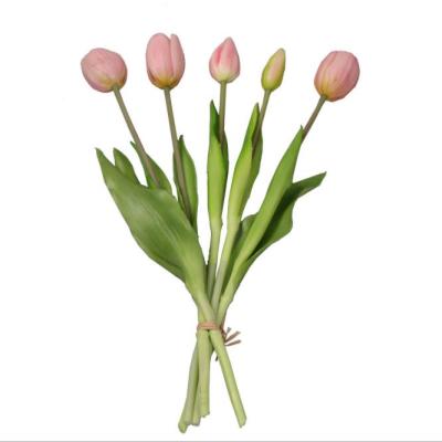 China Real Touch Artificial Real Touch 5Heads PU Tulip Flower Bouquet For Table Decoration for sale