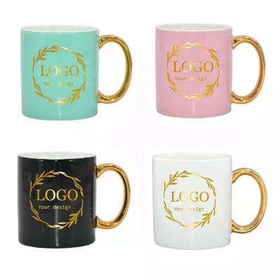 China Viable White Mugs With Gold Handle Sublimation Mugs DIY Coated Ceramic Mugs For Coffee, Soup, Tea, Milk, Latte for sale