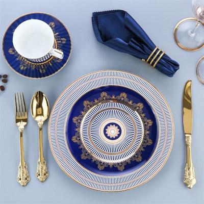 China Country Bone China Dinnerware Sets Blue Wall Series Blue Ceramic Dinner Plate Set Porcelain Dinner Sets for sale