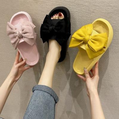 China Beach One Word Shape EVA Fashion Thick-soled Ladies Bow Tie Soft Custom Bathroom Slippers Indoor Sandals for sale