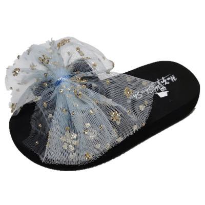 China High precision quality lightweight gauze sequins bowknot is one word French slippers novelty slippers for kids for sale