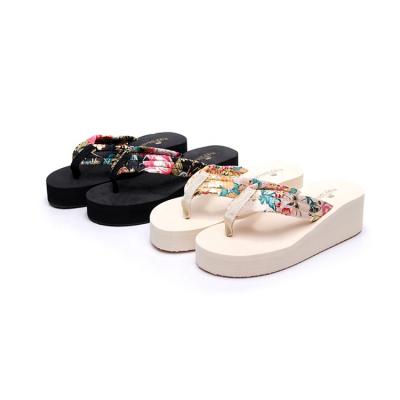 China Fashion Trend Women's Summer Fashion Trend Women's Ethnic Heel Slope Ethnic Slippers Seaside Bottom Thick Fishbone High Heel Slippers for sale