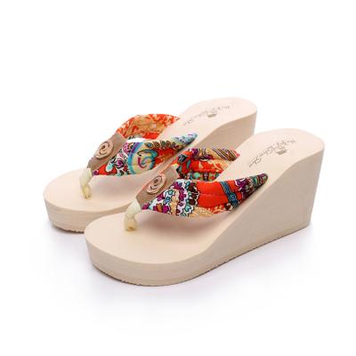 China CUSHIONING 2021 Factory Supply Hot Price Slope Heel Beach Shoes High Heel Summer Flip Flops Sandal For Women for sale